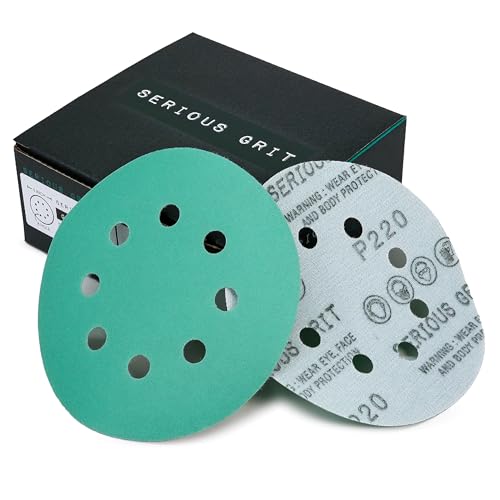 Serious Grit - 5-Inch 8-Hole P220 Grit Sanding Discs - 50 Pack Box - size: 220 Grit