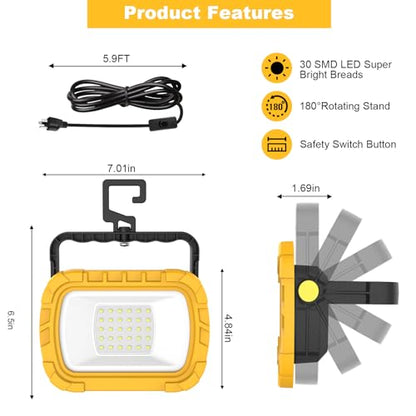 6500K Portable LED Work Light on Stand for Workshop Garage 2 Pack Lighting - size: 2 Pack