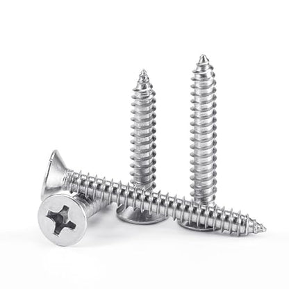 #4 x 1-1/4" Flat Head Sheet Metal Screws Phillips Drive Wood Screws, 304 Stainless Steel 18-8, Pack of 100 - color: Silver, size: #4 x 1-1/4"