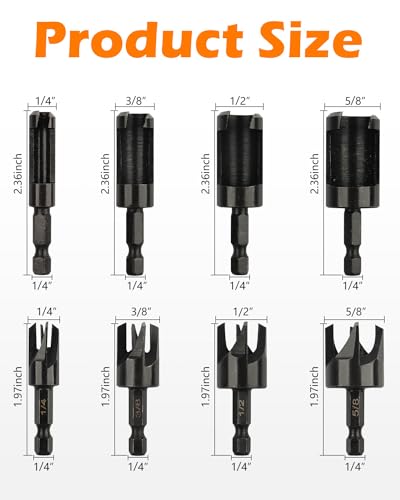 8Pcs Plug Cutter, 1/4-5/8 in Wood Plug Cutters Drill Bit Set - style: Hex Shank