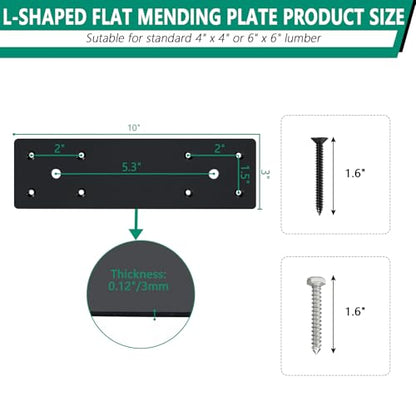 Pergola Flat Brackets 10" x 3",I-Shape Straight Joining Brackets for 4 x 4 or 6 x 6 Lumber,Heavy Duty Mending Plate for Gazebo,Porch,Truss Framing,Log Cabins - 2Pack - size: I-Shape