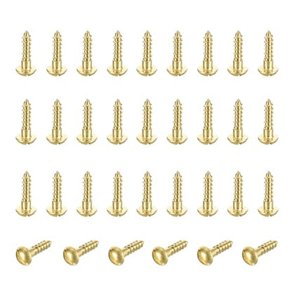 MECCANIXITY 35 Pcs Brass Screws, M4 x 16mm Solid Slotted Round Head Self-Tapping Wood Screw Fasteners for Woodworking Furniture Repair Photo Frame Drywall Home Appliances, Gold - size: M4 x 16mm