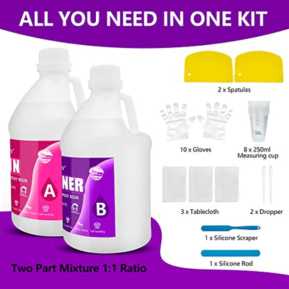 1 Gallon Epoxy Resin Kit, Crystal Clear, Self-Leveling, 1:1 Mix - size: 1 Gallon