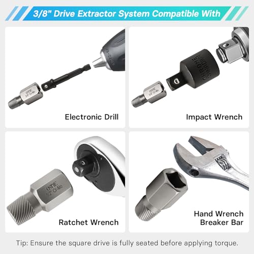 15Pcs Bolt Extractor Kit, 3/8" Multi-Spline Drive
