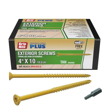 Grip-Rite PrimeGuard Plus Premium Deck Screws for Outdoor Projects - Bugle Head - T-25 Star Drive - Coarse Thread Wood Screws - 10 x 4-1 Lb Box - Tan - L4STT1 - color: Tan