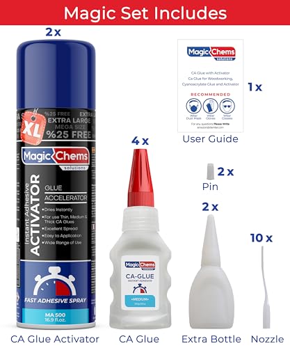 Magic Chems CA Glue with Activator, Cyanoacrylate Adhesive, Acrylic, 2 Pack - size: 2 Pack