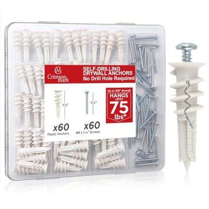 120PCS #8 Self Drilling Drywall Anchors and Screws Assortment Kit