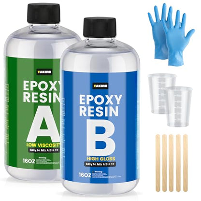 TAKIMO 32OZ Crystal Clear Epoxy Resin Kit, 1:1 Self-Leveling, Bubble Free - size: 32OZ