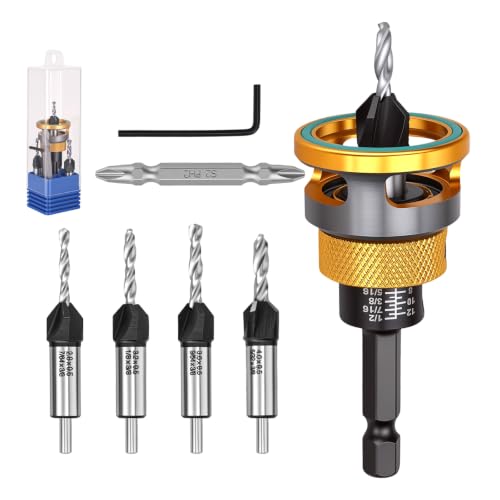 7 Pcs Countersink Drill Bit Set with Adjustable Depth Stop