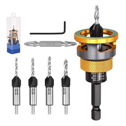 7 Pcs Countersink Drill Bit Set with Adjustable Depth Stop