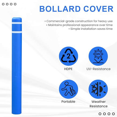 OrangeStar Bollard Cover 4" x 52" Blue with 2 Reflective Collars - color: Blue, size: 4"x52"