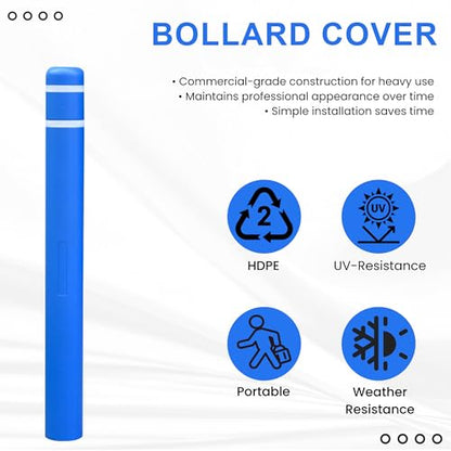 OrangeStar Bollard Cover 4" x 52" Blue with 2 Reflective Collars - color: Blue, size: 4"x52"