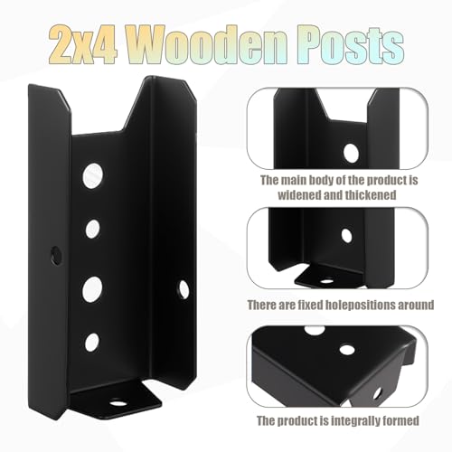 2x4 Fence Post Bracket,Black Deck Railing Brackets Connectors (Black-4pcs)