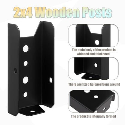 2x4 Fence Post Bracket,Black Deck Railing Brackets Connectors (Black-4pcs)