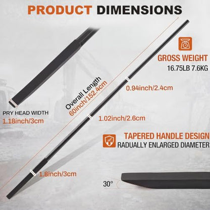 60 Inch Pinch Point Crowbars Tamping and Digging Bar Black Steel Bars Post Hole Digger Tamping Bar - color: Black, size: 60 Inch, style: Crowbars