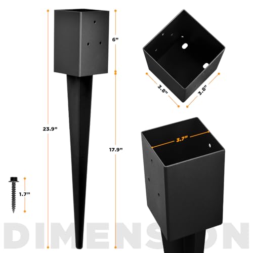 6-Pack 24"x4"x4" Fence Post Anchor Heavy Duty Metal Ground Spike - size: 24IN