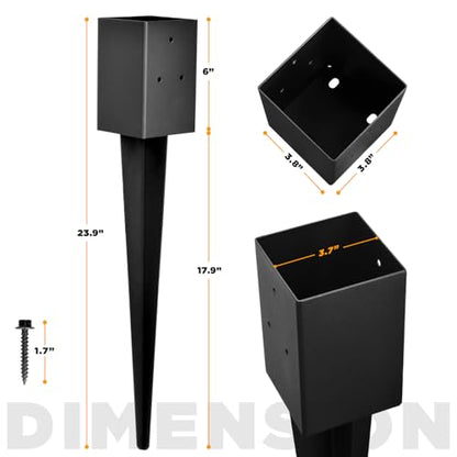 6-Pack 24"x4"x4" Fence Post Anchor Heavy Duty Metal Ground Spike - size: 24IN