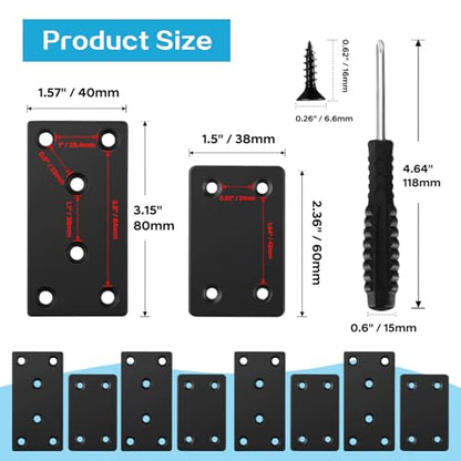 8Pcs Black Mending Plate - 3.15"x1.57" & 2.36"x1.5" Two Size, Stainless Steel Flat Metal Brackets Straight Metal Plate Wood Connector Brackets Fixing Brace Joining Plates for Furniture - size: 3.15"x1.57" & 2.36"x1.5"