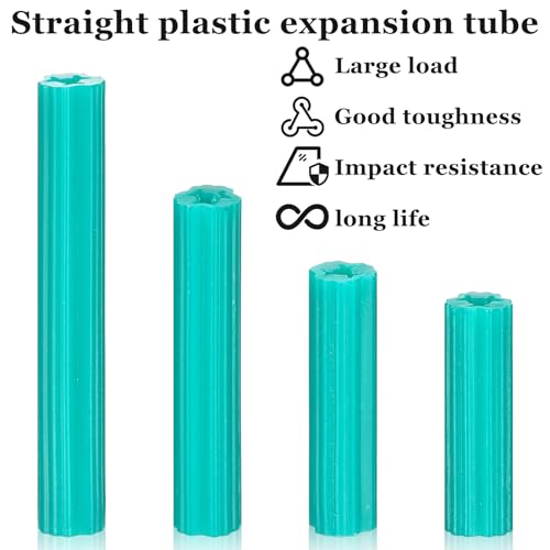 Lineshading 500pcs Expanding Plastic Screw Anchors 1/4" Hole Green Plastic Anchors for Concrete Tile Cement Bolt Expansion Tube for #10,11,12 Screws, Fix to Wall Drywall or Other Surface (2") - size: 2"
