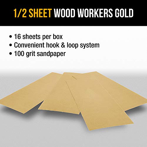 Dura-Gold Premium 1/2 Sheet Gold Sandpaper Sheets, 100 Grit (Box of 16) - size: 100-Grit