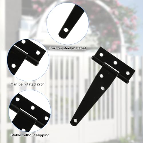 8 Pack 4 Inch T Strap Hinges Heavy Duty Black Outdoor Tee Hinge - size: 4 Inch