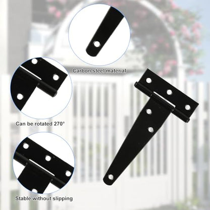 8 Pack 4 Inch T Strap Hinges Heavy Duty Black Outdoor Tee Hinge - size: 4 Inch