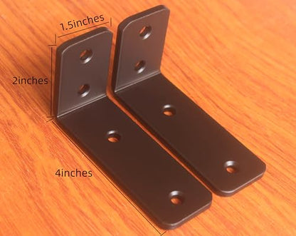 2 Pack - L 4" x H 2" x W1.5, 5mm Thick Black L Shelf Bracket, Iron Shelf Brackets, Metal Shelf Brackets, Floating Shelf, Shelf Supports with Screws - size: 4''x2'', style: Black 2 Pack