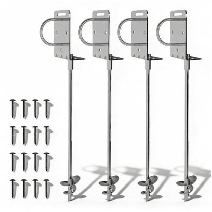 Heavy Duty Ground Anchors Screw-in Trampoline Stakes with Anti-Bend L-Plate, Multi-Hole & Safety Ring, Rust-Proof Steel for Tent, Shed, Swing Set, Fence, Garden, Outdoor - size: 4Pack 21Inch