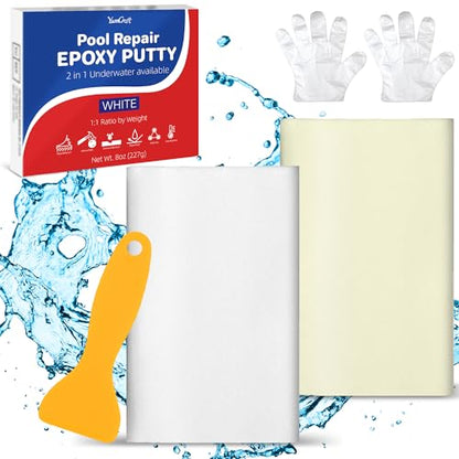 Epoxy Putty White - 8oz / 227g 2‑Part Fast Repair Pool & Plumbers Putty, Strong Adhesive Seals leaks, Cracks, Holes; Works Underwater & Above‑Water. Bonds Metal, Tile, Plastic, Ceramics for Sculpting