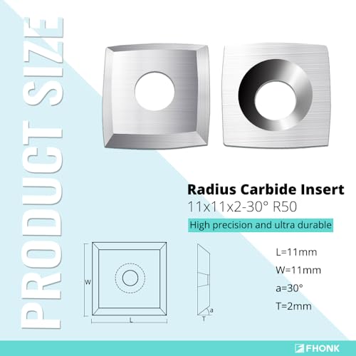 11mm Arc-edge Square Carbide Inserts Cutters, for Woodturning Replacement Cutter Knives, Fits Spiral, Helical Planer Cutter, Wood Lathe Turning Tool, 10-Pack (11x11x2.0-30° R50) - size: 11x11x2.0-30° R50