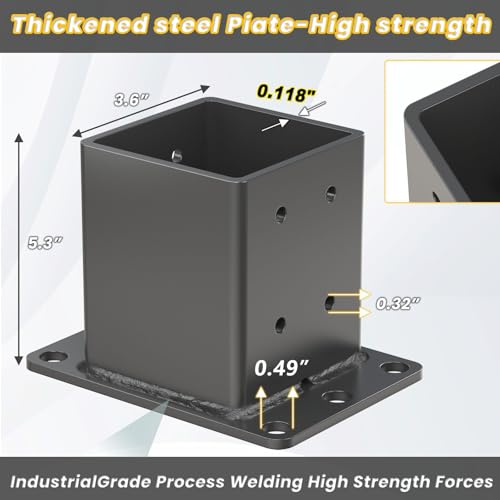 4x4 Post Base 2 Pcs, 12 Gauge 4x4 Post Bracket - size: 4x4