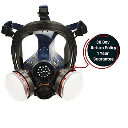 Parcil Distribution Full Face Respirator Mask - Air Purifying, Organic Vapor & Particulate - Industrial Use - CE Tested - color: Black