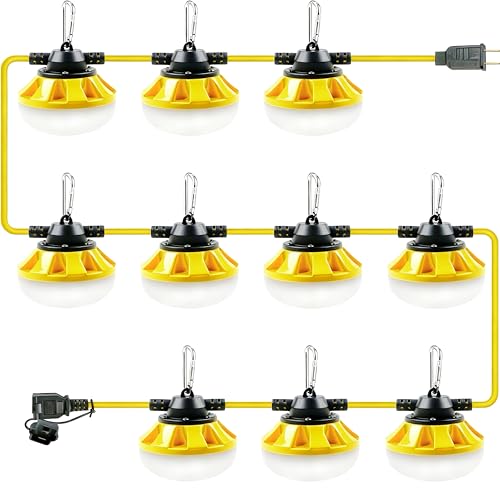 100FT LED Construction String Lights, with 10 Bulbs Industrial Grade 100W - size: 100FT 2 Prong (Yellow)