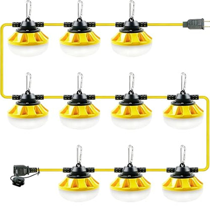 100FT LED Construction String Lights, with 10 Bulbs Industrial Grade 100W - size: 100FT 2 Prong (Yellow)
