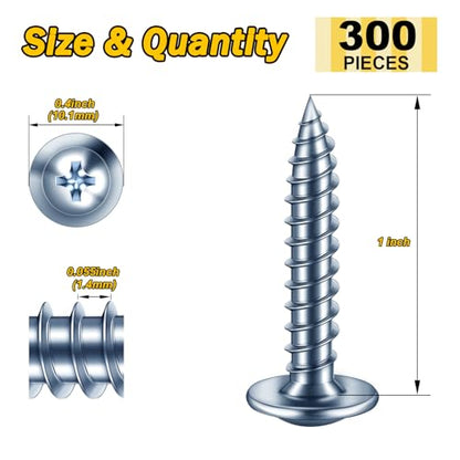 Mywish 300Pcs #8 × 1" Wood Screws, Phillips Truss Head Wood Screws, 1 Inch, Quick Metal Self Tapping, Galvanized Iron Zinc Oxide Plated Steel - color: Silver, size: #8×1"