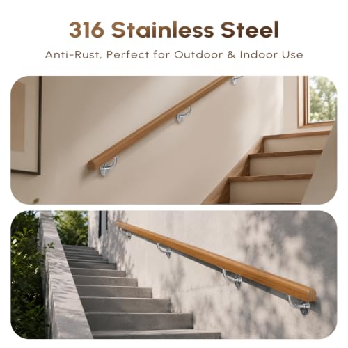 2 Pack 316 Stainless Steel Handrail Bracket for Indoor Stairs, Brushed Railing Brackets for Handrail, Wall Mount Hand Rail Bracket - size: 2 Pack