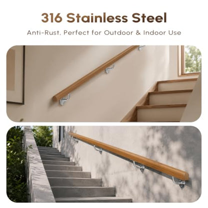 2 Pack 316 Stainless Steel Handrail Bracket for Indoor Stairs, Brushed Railing Brackets for Handrail, Wall Mount Hand Rail Bracket - size: 2 Pack