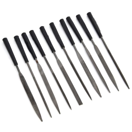 10pcs Needle File Set, 3 x 140mm Mini Carbon Steel Files with Plastic Handles for Jewelry Metal Smoothing - size: 3×140mm×10