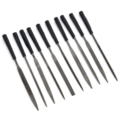 10pcs Needle File Set, 3 x 140mm Mini Carbon Steel Files with Plastic Handles for Jewelry Metal Smoothing - size: 3×140mm×10