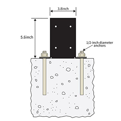 4 x 4 Post Base 5 PCS,Inner Size 3.6"x3.6"Deck Post Base,Heavy Duty Metal Black Powder Coated Post Brackets,for Pavilion Deck Railing Support Deck Base Plate, Support Bolt Down. - size: 5 Pieces