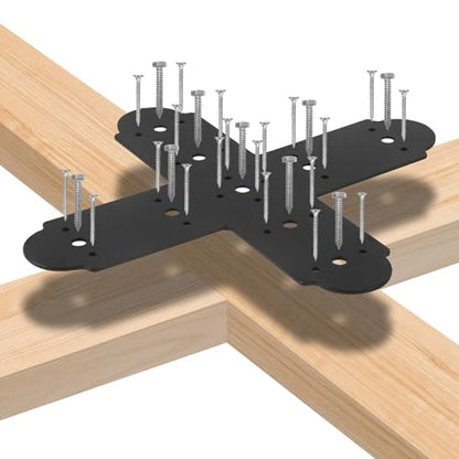 14'' X12.5'' Cross Mending Plate, Heavy Duty Cross Mending Bracket Frame Connector for Repairing Fixing Connecting Wood Beam, Black 1 Pcs