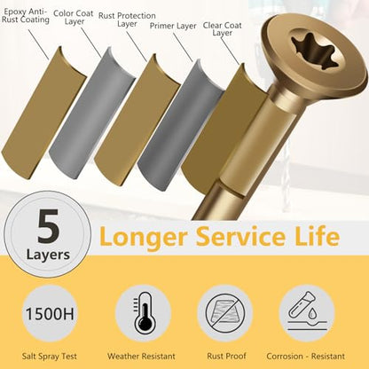 Deck Screws 2 Inch, Wood Screws #8×2", 106 Pcs Golden Brown - color: Golden Brown, size: #8×2"
