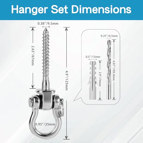 Helffer 2 Pack Heavy Duty Swing Hangers with Needle Bearings - Extra Thick 304 Stainless Steel Swing Sets Brackets, 1500LBS Quiet Swing Hardware for Wood & Concrete, Punching Bag, Hammock Chair