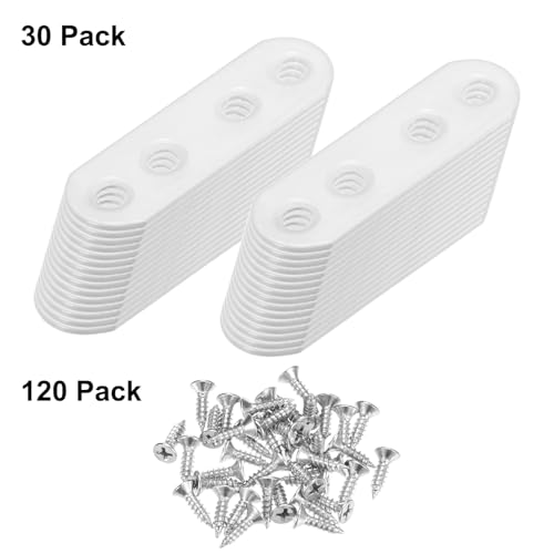 M METERXITY 30-Pack Flat Straight Brackets, 2.17 x 0.71 Inch Flat Bracket Mending for Wood Furniture/ Timber PC Case Holder, Plate Furniture Brace [White] - color: White