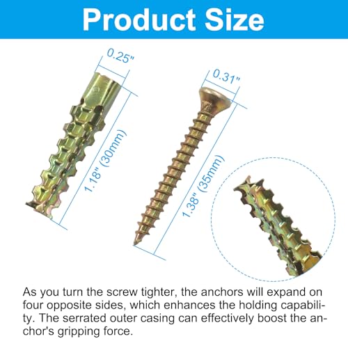 Heavy Duty Hollow Wall Anchors with Screws Kit, 20 Pcs, 6x32mm