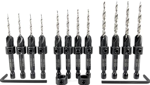 FTG USA 12 Pc Set (4 Each #4#6#8) Tapered Countersink Drill Bit Hex Shank - size: #4#6#8, style: Same Sort 4 Pc