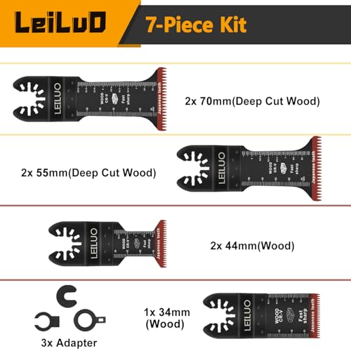 LEILUO 7Pcs Oscillating Tool Blades Wood, Japanese Teeth Multitool Blades