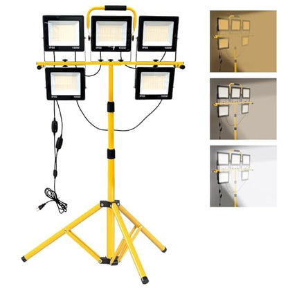 50000LM LED Work Light with Stand & Tripod 3 Head Dimmable IP66 - color: 5 Pack
