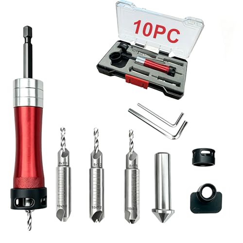 10 PCS Countersink Drill Bit Set – 82° Countersink Drill Bit and Adjustable Depth Stop Collar,4 Pcs 5/16", 2/5" Dual-Blade HSS Bits for Wood, Aluminum, Plastic, MDF, and Deck Installation