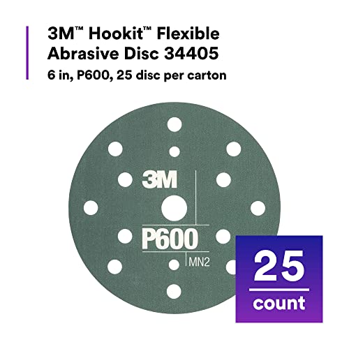 AMAPR 3M Hookit Flexible Abrasive Disc 34405, 6 in, 600+ Grade, 25 Pack, Primer Sanding, E-Coat Sanding - color: Gray, style: P600